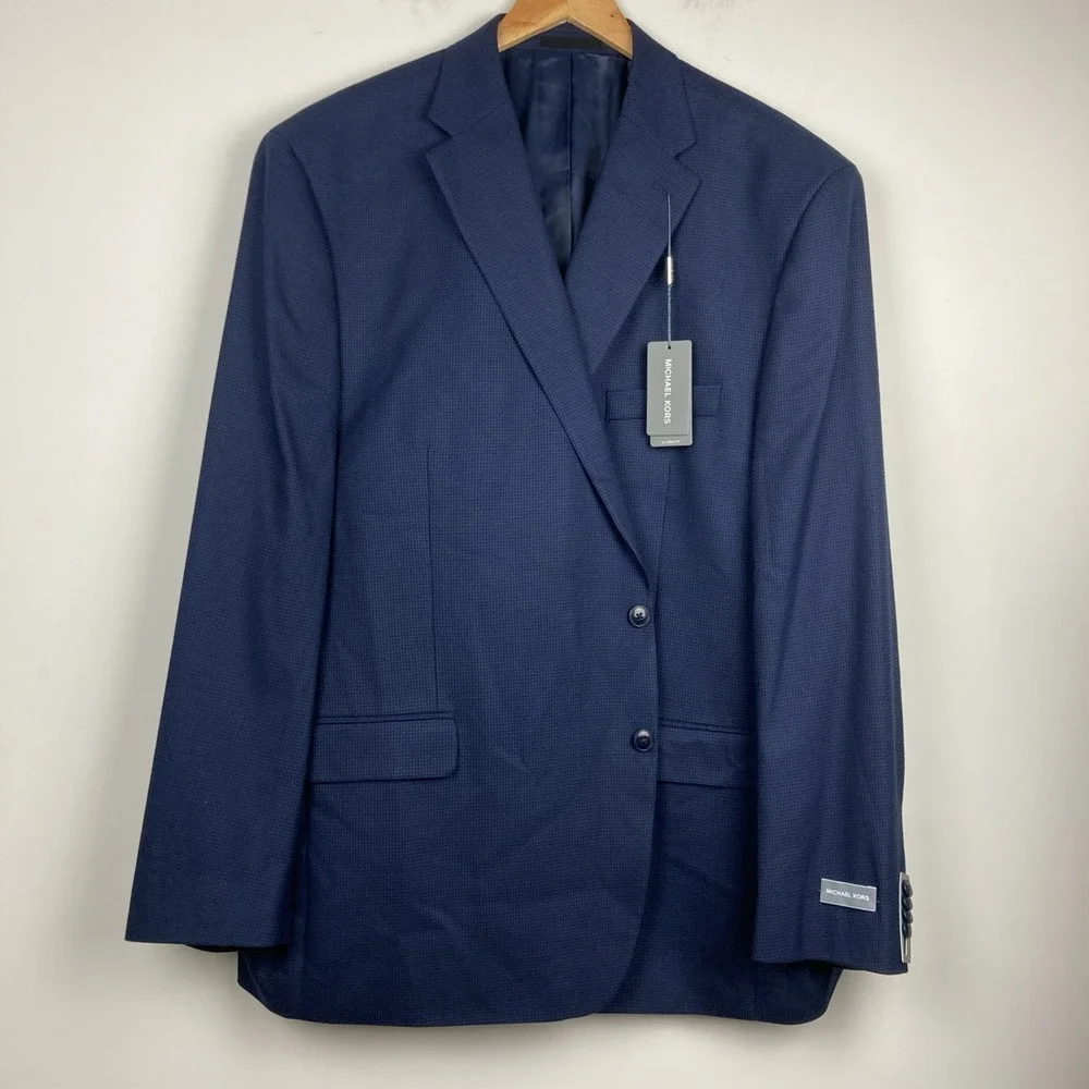 Michael Kors Men's Classic-Fit Houndstooth Sport Coat 54L Navy
